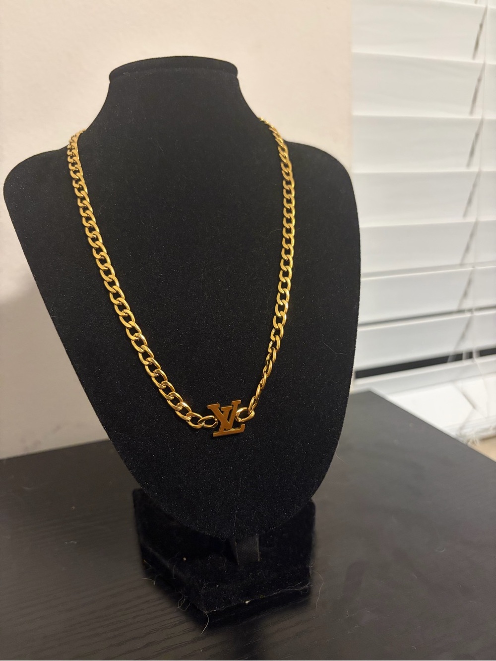 Louis Vuitton Gold-Tone Chain Necklace with LV Pendant
